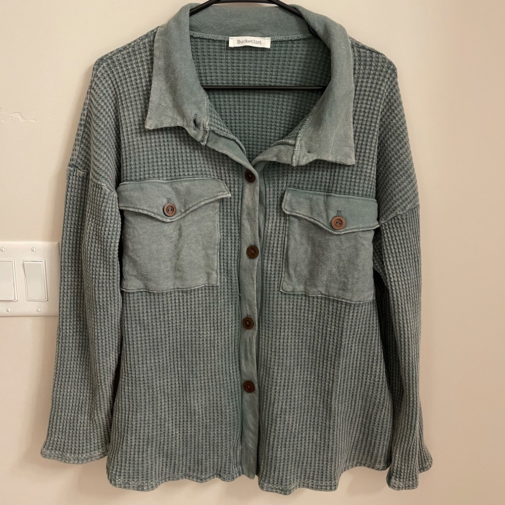 Vintage Wash Waffle Knit Shacket
